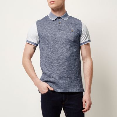 Blue texture front polo shirt